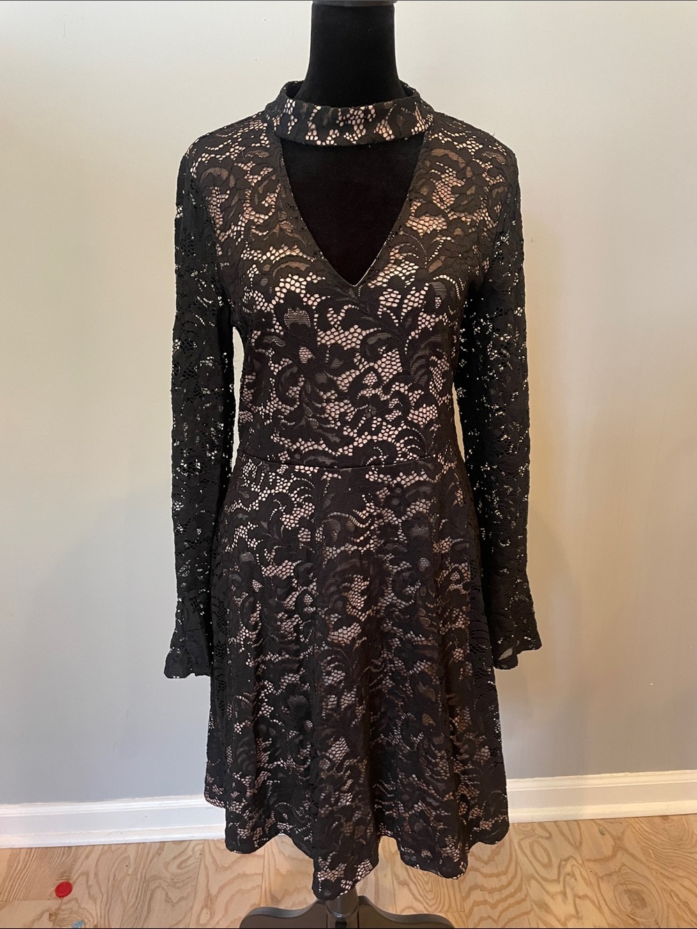 Ivanka Trump Black Lace Long-Sleeve Choker Dress